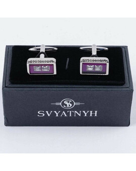 Арендовать запонки с пурпурно-сиреневой вставкой для мужских костюмов, изображение 1