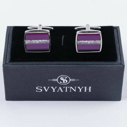 Кликните для увеличения изображения Прокат запонок с пурпурно-розовой вставкой для мужских костюмов