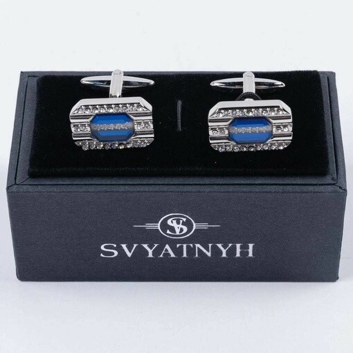 Кликните для увеличения изображения Прокат запонок с вставкой синего цвета для мужского костюма