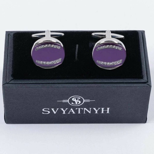 Кликните для увеличения изображения Аренда запонок круглой формы с пурпурно-фиолетовой вставкой для мужских костюмов