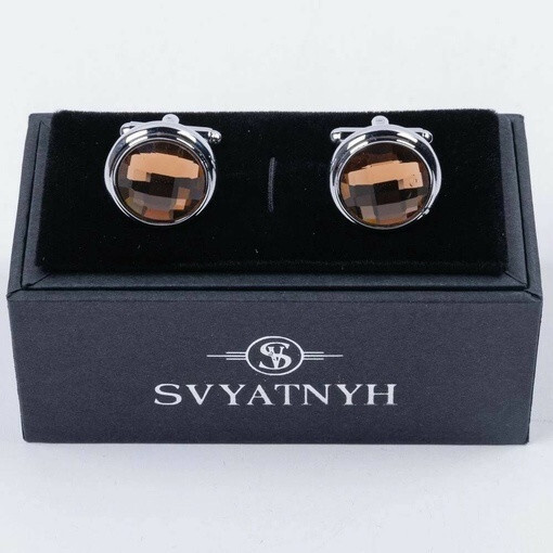 Кликните для увеличения изображения Прокат запонок круглой формы с оранжевыми вставками для мужских костюмов