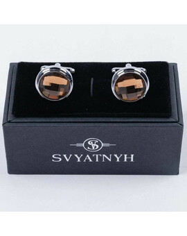 Прокат запонок круглой формы с оранжевыми вставками для мужских костюмов, изображение 1