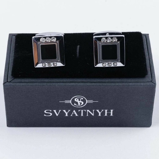 Кликните для увеличения изображения Аренда запонок с черными вставками и украшением для мужских костюмов