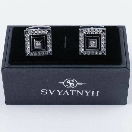 Кликните для увеличения изображения Прокат запонок с украшениями и черными вставками для мужских костюмов