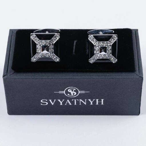 Кликните для увеличения изображения Аренда запонок с украшением и черными вставками для мужских костюмов