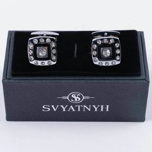 Кликните для увеличения изображения Аренда запонок с украшениями и черной вставкой для мужских костюмов