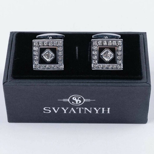 Кликните для увеличения изображения Аренда запонок с черной вставкой и украшениями для мужских костюмов