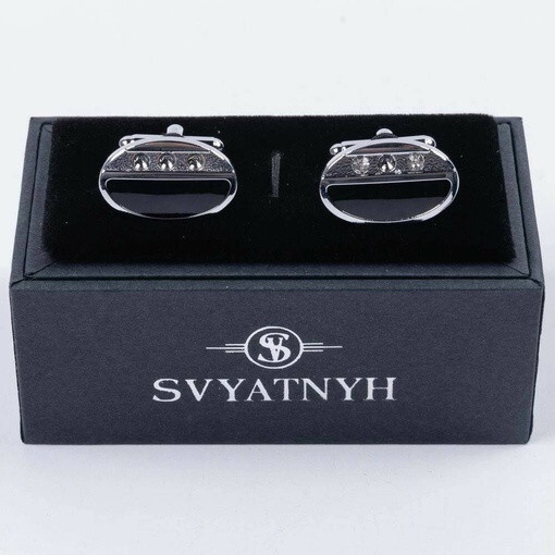 Кликните для увеличения изображения Аренда запонок овальной формы с черными вставками и украшениями для мужских костюмов