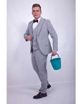 Мужской клетчатый костюм серого цвета в аренду, изображение 3
