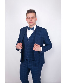 Мужской клетчатый костюм темно-синего цвета в клетку напрокат, изображение 2