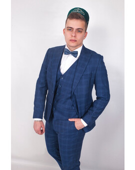 Мужской клетчатый костюм темно-синего цвета в клетку напрокат, изображение 4